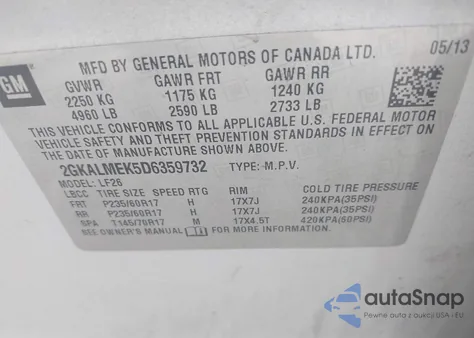 2013 GMC Terrain Sle-1 from USA, damaged, VIN 2GKALMEK5D6359732